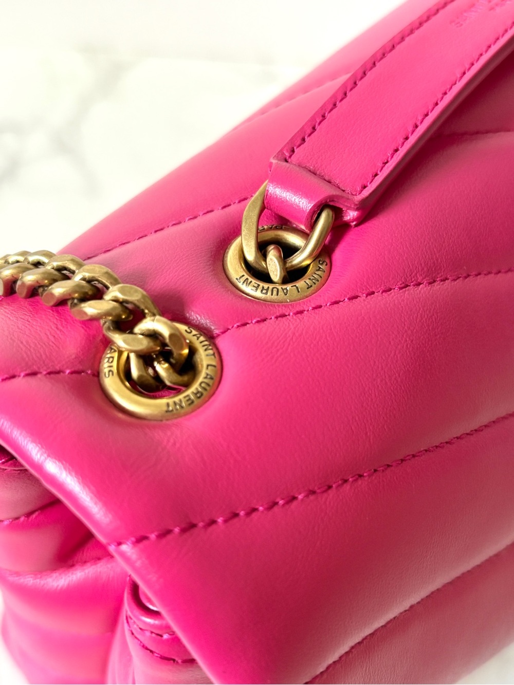 RARE Saint Laurent YSL Small Loulou Pink Fuchsia Shoulder Bag - Picture 11 of 17